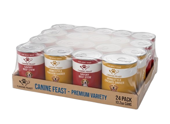 Shrink wrapped multi-pack of wet dog food cans