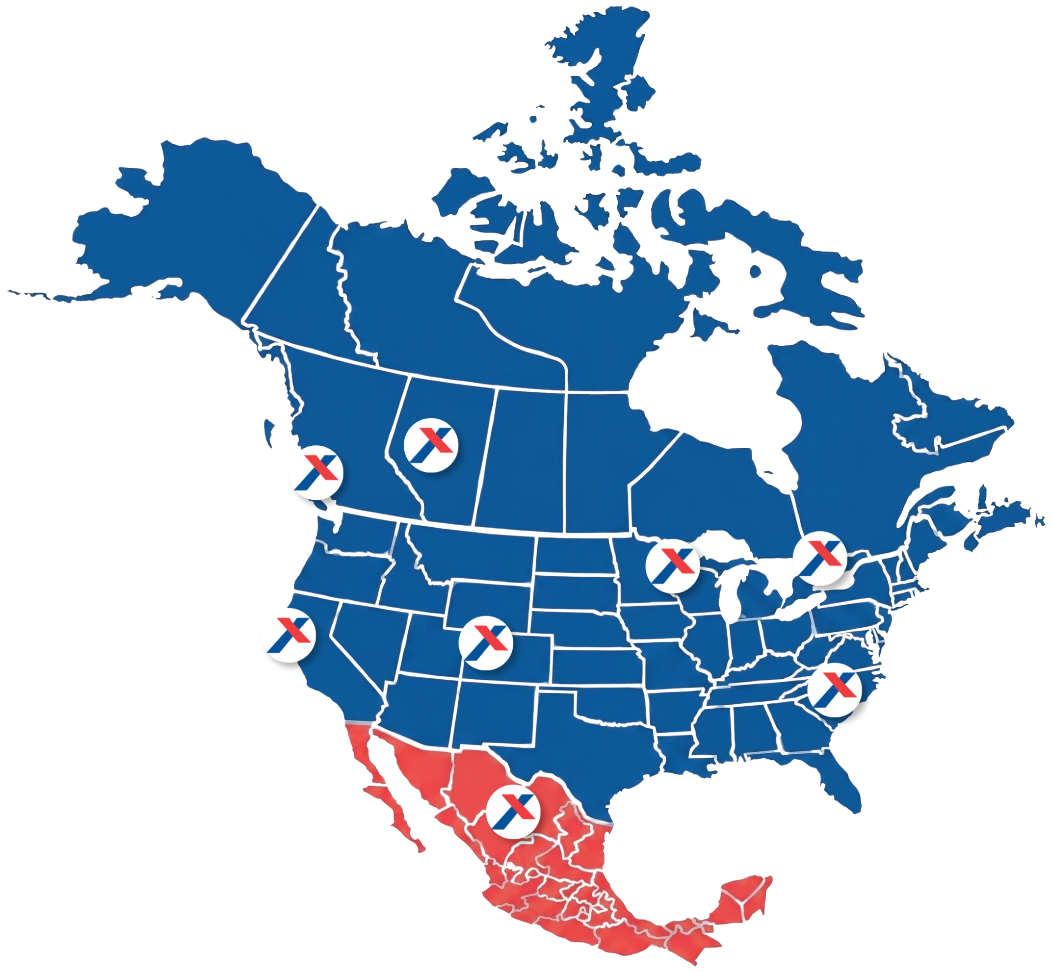 Map of Plexpack service locations across North America